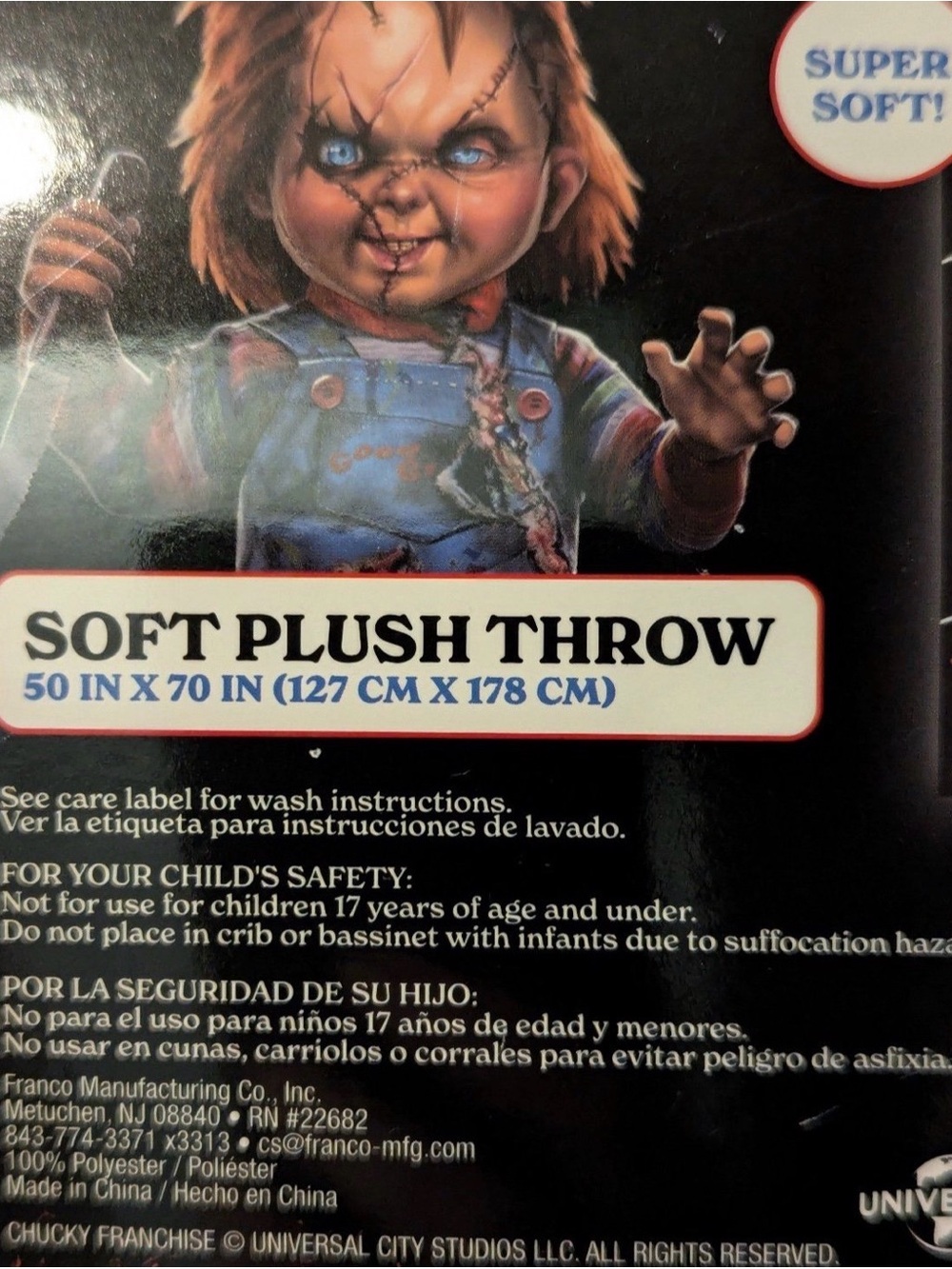 Chucky & Bride Tiffany Halloween Horror Plush Throw Blanket - Picture 3 of 3